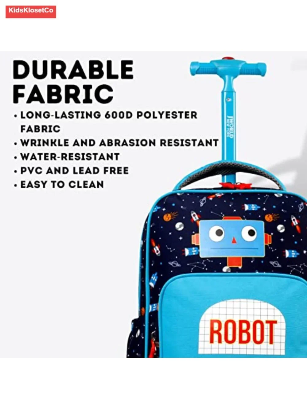 Rolling Backpack for Kids, Carry-On Luggage with Wheels, Adjustable Handle,